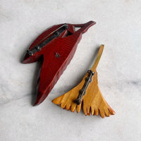 Carved Wood Brooches
